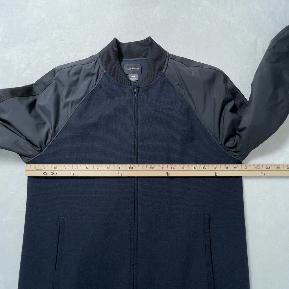 Club‎ Monaco Zip Up Bomber Jacket Mens Sz M Blue Black Colorblock Minimalist